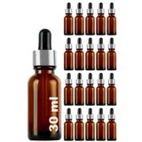 Afracam 30 ml Metal Kapaklı Damlalık Dropper Şişesi Serum 30 cc Cam Şişe 20 Adet (Siyah Lastik | Gümüş Kapak, Amber/Kahverengi)
