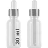 Afracam 30 ml Şeffaf Cam Damlalık Beyaz Serum Şişesi 30 cc Beyaz Gümüş Kapaklı Dropper Cam Şişe 2 Adet - Metal Gümüş