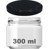 Afracam 300 cc Kavanoz Metal Siyah Konserve Kapaklı 300 ml Şeffaf Cam Kavanoz 1 Adet