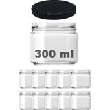 Afracam 300 cc Kavanoz Metal Siyah Konserve Kapaklı 300 ml Şeffaf Cam Kavanoz 10 Adet
