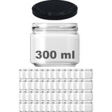 Afracam 300 cc Kavanoz Metal Siyah Konserve Kapaklı 300 ml Şeffaf Cam Kavanoz 48 Adet