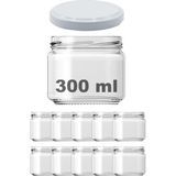 Afracam 300 Ml Metal Beyaz Kapaklı Şeffaf Cam Kavanoz 10 Adet