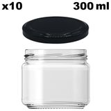 Afracam 300 Ml Metal Siyah Kapaklı Şeffaf Cam Kavanoz 10 Adet