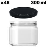 Afracam 300 Ml Metal Siyah Kapaklı Şeffaf Cam Kavanoz 48 Adet