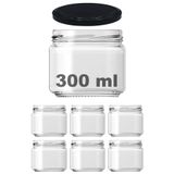 Afracam 300 ml Metal Siyah Konserve Kapaklı 300 Cc Şeffaf Magnolya Cam Kavanoz 6 Adet