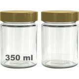Afracam 350 ml Kavanoz Altın Derin Kapaklı 350 cc Şeffaf Reçel, Marmelat Cam Kavanoz Deep 2 Adet