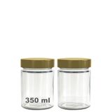 Afracam 350 ml Kavanoz Metal Derin Kapaklı 350 Cc Şeffaf Reçel, Marmelat Cam Kavanoz Deep 2 Adet (Altın Kapak)