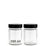 Afracam 350 ml Kavanoz Metal Derin Kapaklı 350 Cc Şeffaf Reçel, Marmelat Cam Kavanoz Deep 2 Adet (Siyah Kapak)