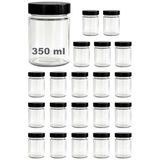Afracam 350 ml Kavanoz Metal Derin Kapaklı 350 Cc Şeffaf Reçel, Marmelat Cam Kavanoz Deep 20 Adet (Siyah Kapak)