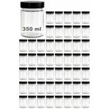 Afracam 350 ml Kavanoz Metal Derin Kapaklı 350 Cc Şeffaf Reçel, Marmelat Cam Kavanoz Deep 50 Adet (Siyah Kapak)