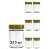 Afracam 350 ml Kavanoz Metal Derin Kapaklı 350 Cc Şeffaf Reçel, Marmelat Cam Kavanoz Deep 6 Adet (Altın Kapak)