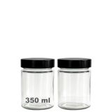 Afracam 350 ml Kavanoz Siyah Derin Kapaklı 350 cc Şeffaf Reçel, Marmelat Cam Kavanoz Deep 2 Adet