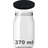 Afracam 370 cc Kavanoz Metal Siyah Konserve Kapaklı 370 ml Şeffaf Cam Kavanoz 1 Adet