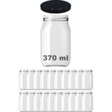 Afracam 370 cc Kavanoz Metal Siyah Konserve Kapaklı 370 ml Şeffaf Cam Kavanoz 20 Adet