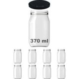 Afracam 370 cc Kavanoz Metal Siyah Konserve Kapaklı 370 ml Şeffaf Cam Kavanoz 8 Adet