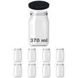 Afracam 370 ml Metal Siyah Konserve Kapaklı 370 Cc Şeffaf Cam Kavanoz 8 Adet