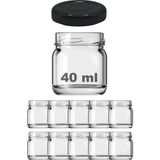 Afracam 40 cc Kavanoz Metal Siyah Konserve Kapaklı 40 ml Şeffaf Küçük Numune Cam Kavanoz 10 Adet