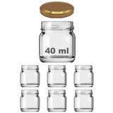 Afracam 40 ml Metal Gold Kapaklı 40 Cc Şeffaf Numune Cam Kavanoz Küçük 6 Adet