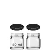 Afracam 40 ml Metal Siyah Kapaklı 40 cc Şeffaf Numune Cam Kavanoz Küçük 2 Adet