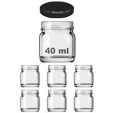 Afracam 40 ml Metal Siyah Kapaklı 40 cc Şeffaf Numune Cam Kavanoz Küçük 6 Adet