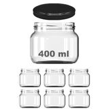 Afracam 400 ml Kavanoz Metal Siyah Konserve Kapaklı 400 Cc Şeffaf Magnolya Cam Kavanoz 6 Adet