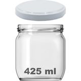 Afracam 425 cc Kavanoz Metal Beyaz Konserve Kapaklı 425 ml Şeffaf Cam Kavanoz 1 Adet