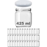 Afracam 425 cc Kavanoz Metal Beyaz Konserve Kapaklı 425 ml Şeffaf Cam Kavanoz 36 Adet