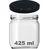 Afracam 425 cc Kavanoz Metal Siyah Konserve Kapaklı 425 ml Şeffaf Cam Kavanoz 1 Adet