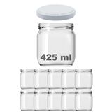 Afracam 425 Ml Metal Beyaz Kapaklı Şeffaf Cam Kavanoz 10 Adet