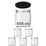 Afracam 425 Ml Metal Siyah Kapaklı Şeffaf Cam Kavanoz 5 Adet