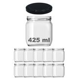 Afracam 425 ml Metal Siyah Konserve Kapaklı 425 Cc Şeffaf Cam Kavanoz 10 Adet