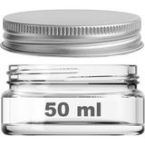 Afracam 50 cc Kavanoz Metal Gümüş Kapaklı 50 ml Şeffaf Cam Krem Kavanoz 1 Adet