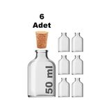 Afracam 50 cc Şeffaf Penisilin Mantar Tıpalı 50 ml Düğün, Kına, Nişan, Kolonya Şişesi Cam Şişe 6 Adet