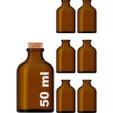 Afracam 50 ml Amber Kahverengi Şişe Mantar Tıpalı 50 Cc Hediyelik Nişan Süs Kolonya Cam Şişe 6 Adet
