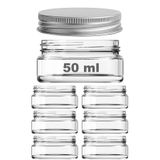 Afracam 50 ml Cam Kozmetik Kavanoz Şeffaf 50 cc Yassı Krem Kavanozu Metal Gümüş Kapaklı 6 Adet