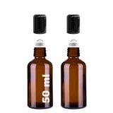 Afracam 50 ml Çelik Roll On Şişesi 50 cc Sızdırmaz Siyah Kapaklı Cam Şişe 2 Adet (Amber, 50)