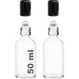 Afracam 50 ml Çelik Roll On Şişesi 50 cc Sızdırmaz Siyah Kapaklı Cam Şişe 2 Adet (Şeffaf, 50)