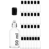 Afracam (50 ml Çelik Roll On Şişesi 50 cc Sızdırmaz Siyah Kapaklı Cam Şişe 25 Adet (Şeffaf, 50)