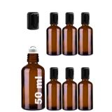 Afracam 50 ml Çelik Roll On Şişesi 50 cc Sızdırmaz Siyah Kapaklı Cam Şişe 6 Adet (Amber, 50)
