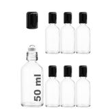 Afracam 50 ml Çelik Roll On Şişesi 50 cc Sızdırmaz Siyah Kapaklı Cam Şişe 6 Adet (Şeffaf, 50)