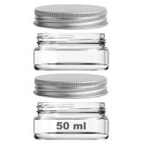Afracam 50 ml Metal Gümüş Kapaklı Kozmetik Kavanozu 50 Cc Şeffaf Cam Krem Kavanoz 2 Adet