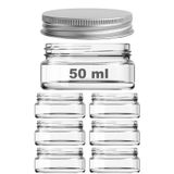 Afracam 50 ml Metal Gümüş Kapaklı Kozmetik Kavanozu 50 Cc Şeffaf Cam Krem Kavanoz 6 Adet