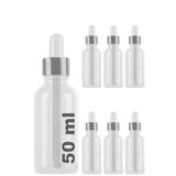 Afracam 50 ml Metal Kapaklı Damlalık Dropper Şişesi Serum 50 cc Cam Şişe 6 Adet (Gümüş Kapak, Şeffaf)