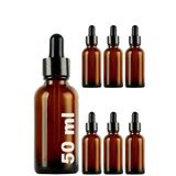 Afracam 50 ml Metal Kapaklı Damlalık Dropper Şişesi Serum 50 cc Cam Şişe 6 Adet (Siyah Kapak, Amber/Kahverengi)
