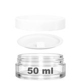 Afracam 50 ml Plastik Beyaz Kapaklı Ve Iç Kapaklı 50 Cc Şeffaf Cam Krem Kavanoz 1 Adet