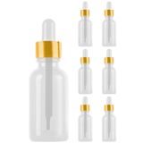 Afracam 50 ml Şeffaf Cam Damlalıklı Serum Şişesi 50 Cc Sızdırmaz Gold Metal Kapaklı Dropper Cam Şişe 6 Adet