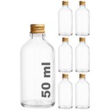 Afracam 50 ml Şeffaf Metal Gold Kapak Shot Şişesi 50 Cc Kolonya Koku Hediyelik Beyaz Cam Şişe 6 Adet