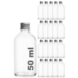 Afracam 50 ml Şeffaf Metal Gümüş Kapak Shot Şişesi 50 Cc Kolonya Koku Hediyelik Beyaz Cam Şişe 20 Adet
