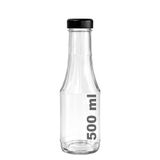Afracam 500 ml Şeffaf Sütun Cam Şişe Meşrubat, Meyve Suyu, Süt, Ayran, Su, Limonata Şişesi 500 cc Siyah Derin Metal Kapaklı Şişe 1 Adet