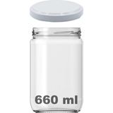 Afracam 660 cc Kavanoz Metal Beyaz Konserve Kapaklı 660 ml Şeffaf Cam Kavanoz 1 Adet
